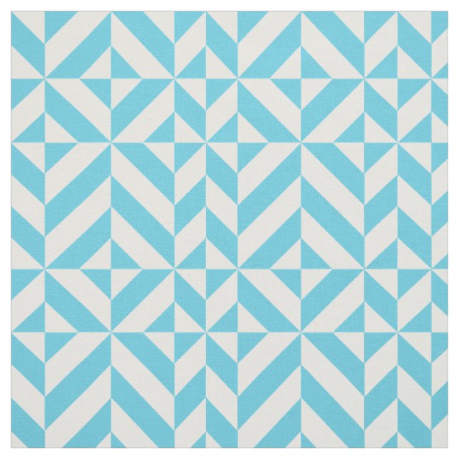 Ocean Blue Geometric Deco Cube Pattern Fabric (Swatch)