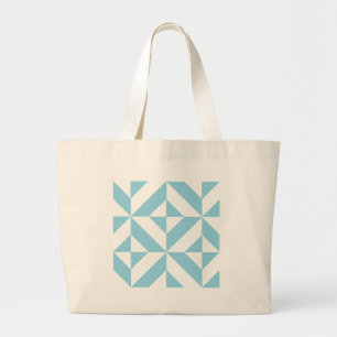 Ocean Blue Geometric Deco Cube Pattern Large Tote Bag
