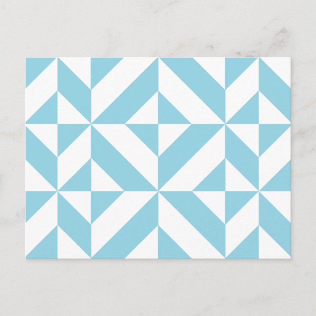 Ocean Blue Geometric Deco Cube Pattern Postcard (Front)