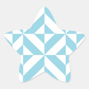 Ocean Blue Geometric Deco Cube Pattern Star Sticker