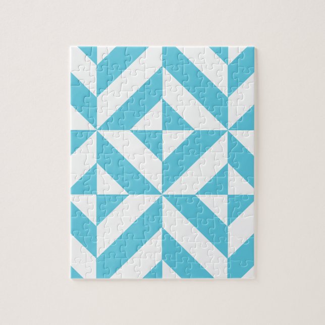 Ocean Blue Geometric Deco Pattern Jigsaw Puzzle (Vertical)