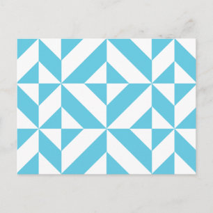 Ocean Blue Geometric Deco Pattern Postcard