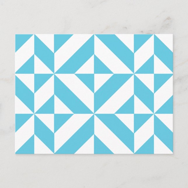 Ocean Blue Geometric Deco Pattern Postcard (Front)