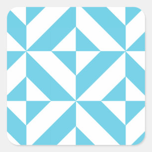 Ocean Blue Geometric Deco Pattern Square Sticker