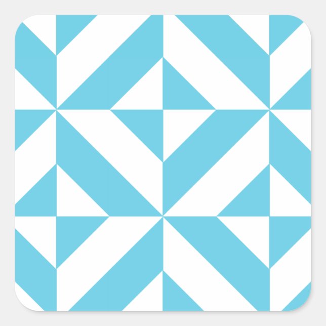 Ocean Blue Geometric Deco Pattern Square Sticker (Front)