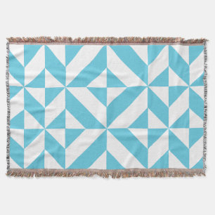 Ocean Blue Geometric Deco Pattern Throw Blanket