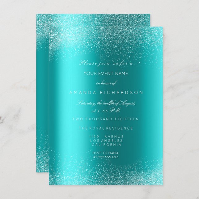 Ocean Blue Glitter Spark Sand Bridal Birthday Invitation (Front/Back)