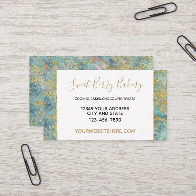 Ocean Blue Gold Abstract Business Card (Front/Back In Situ)