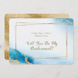 Ocean Blue Gold Agate You Be My Bridesmaid Invites