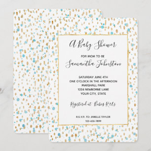 Ocean Blue Gold Confetti Dots Baby Shower Invitation