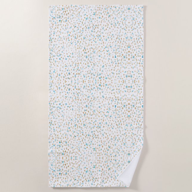 Ocean Blue Gold Sand Dots Beach Towel (Front)