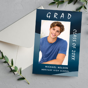 Ocean Blue Grad Photo Invitation Card
