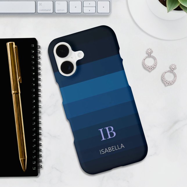 Ocean Blue Gradient Colour Stripes with Monogram (Creator Uploaded)