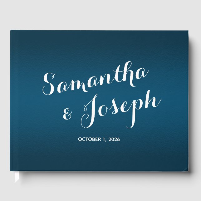 Ocean Blue Gradient Wedding Guest Book (Front)
