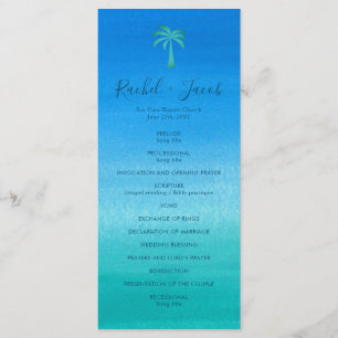 Ocean Blue Green Beach Tropical Palm Tree Wedding Program