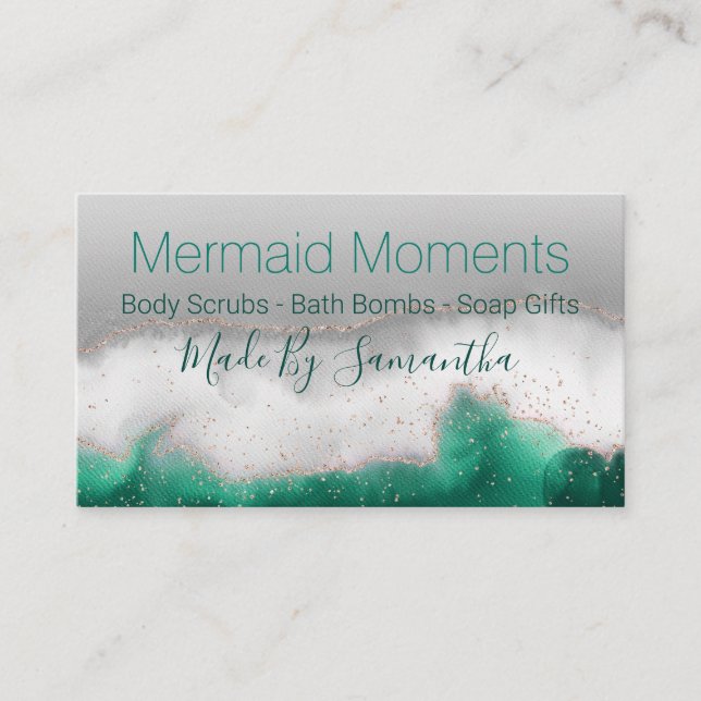 Ocean Blue Green Handmade Bath Bomb Soak Soap Business Card (Front)