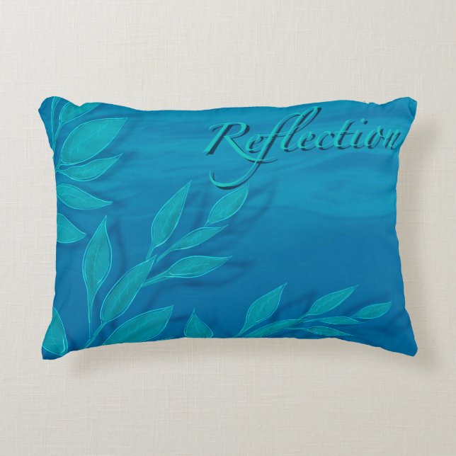Ocean blue green leaves reflection script decorative cushion (Front)