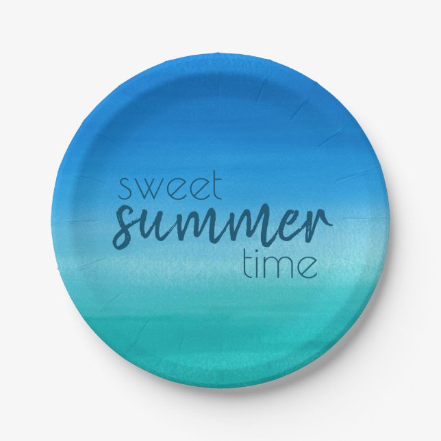 Ocean Blue Green Summer Party Paper Plate (Front)