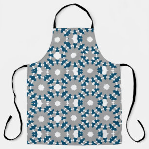 Ocean Blue Grey White Connected Circles Pattern Apron