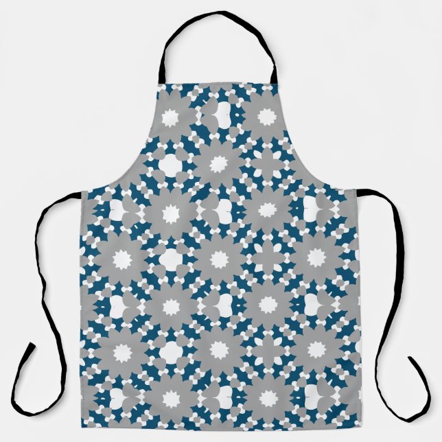 Ocean Blue Grey White Connected Circles Pattern Apron (Front)