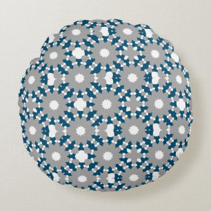 Ocean Blue Grey White Connected Circles Pattern Round Cushion
