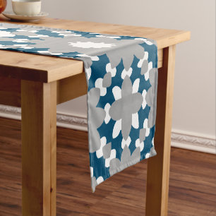Ocean Blue Grey White Connected Circles Pattern Short Table Runner
