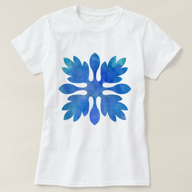 Ocean Blue Hawaiian Quilt Modern Boho Island Vibes T-Shirt (Design Front)