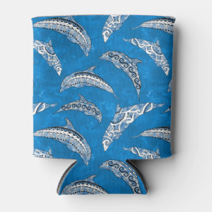 Ocean Blue Hawaiian Tribal Dolphins Can Cooler