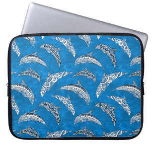 Ocean Blue Hawaiian Tribal Dolphins Laptop Sleeve
