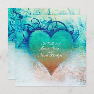 Ocean Blue Heart Beach Tropical Invitations