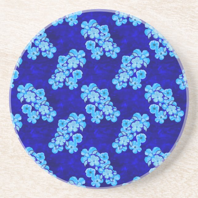 Ocean Blue Honu Turtles Hibiscus Flowers Coaster (Front)