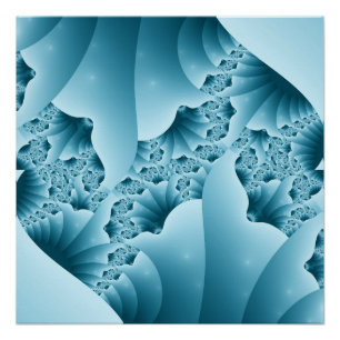 Ocean Blue Ice Crystal Fractal Abstract Pattern Poster