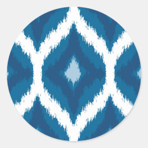 Ocean Blue Ikat Modern Ethnic Geometric Print Classic Round Sticker