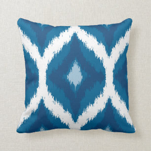 Ocean Blue Ikat Modern Ethnic Geometric Print Cushion
