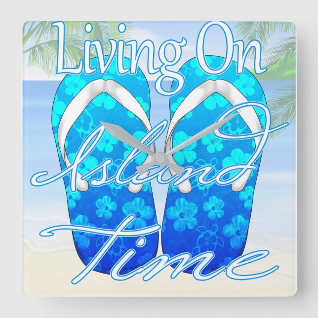 Ocean Blue Island Time Square Wall Clock (Front)