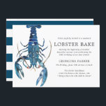 Ocean Blue Lobster Bake Birthday | Striped Invitation<br><div class="desc">A set of lobster boil birthday invitations for your next seafood related barbecue or party. These invitations feature simple charcoal black text, along with a unique watercolor style blue lobster illustration centred towards the side. On the reverse side of the invitation is a striped Ocean Blue and white pattern. All...</div>