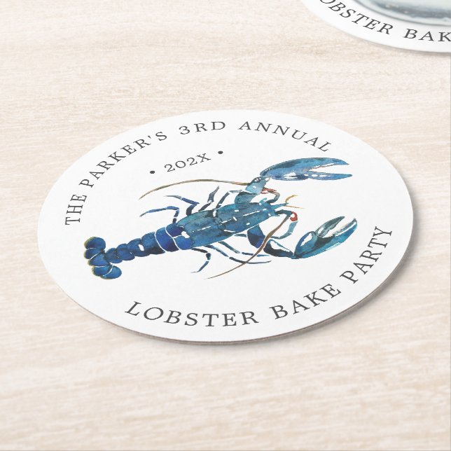 Ocean Blue Lobster Bake Round Paper Coaster (Angled)