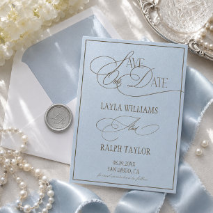 Ocean Blue Luxury Romantic Wedding Save The Date