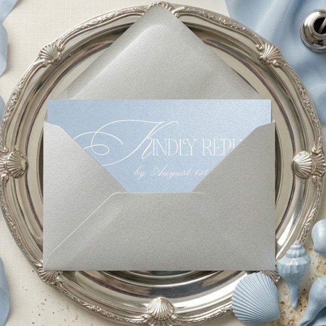 Ocean Blue Luxury Wedding QR CODE RSVP Card (Creator Uploaded)
