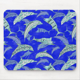 Ocean Blue Marine Animals Dolphins Marlins Mouse Pad
