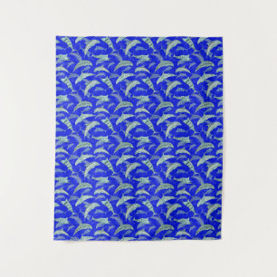 Ocean Blue Marine Animals Dolphins Marlins Tapestry