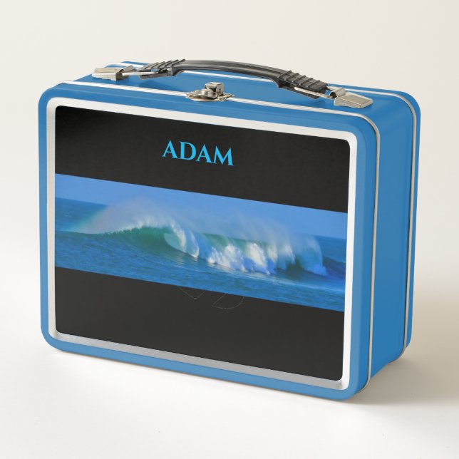 Ocean blue metal lunch box/custom name. metal lunch box (Front)
