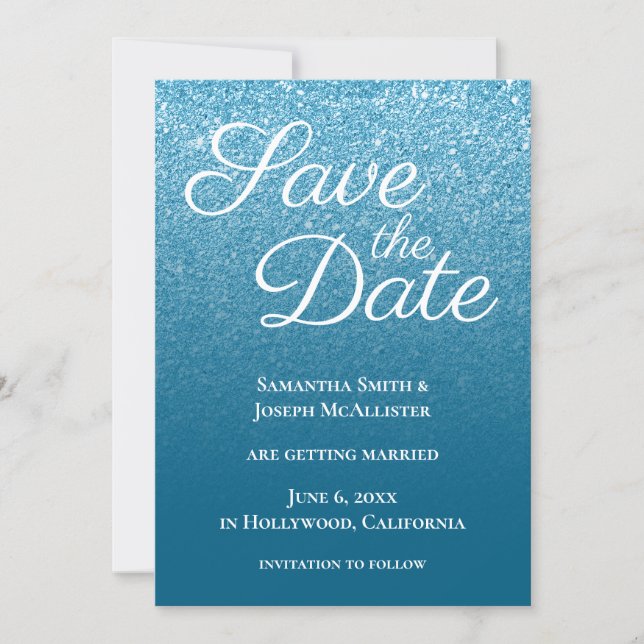 Ocean Blue Modern Gradient Save The Date (Front)