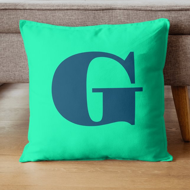 Ocean Blue Modern Monogram | Seafoam Green  Cushion (Creator Uploaded)