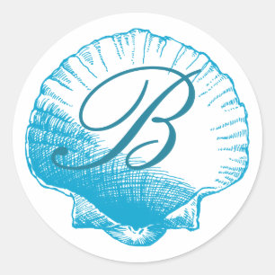 Ocean Blue Monogrammed Sea Shell Sticker