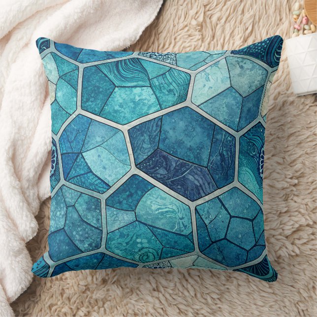 Ocean Blue Mosaic Pattern – Irregular Polygon Cushion (Blanket)