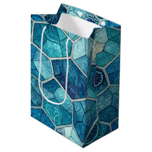 Ocean Blue Mosaic Pattern – Irregular Polygon Medium Gift Bag