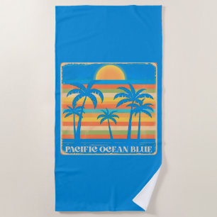 Ocean Blue Palm Tree Retro Unisex T-shirt Beach Towel