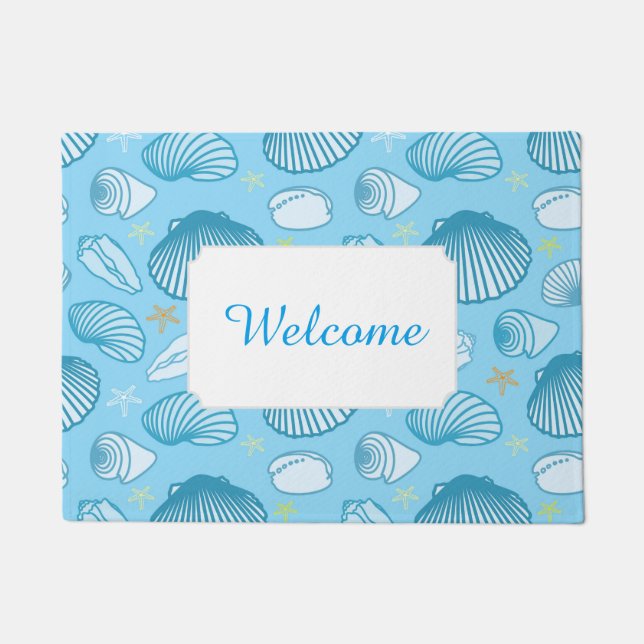 Ocean Blue Pattern | Add Your Text Doormat (Front)