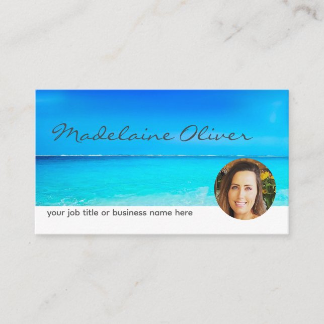 Ocean Blue Photo Travel Professional Business Card (Front)